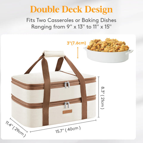 LUNCIA cream casserole carrier fits 9x13 dishes for convenient potlucks