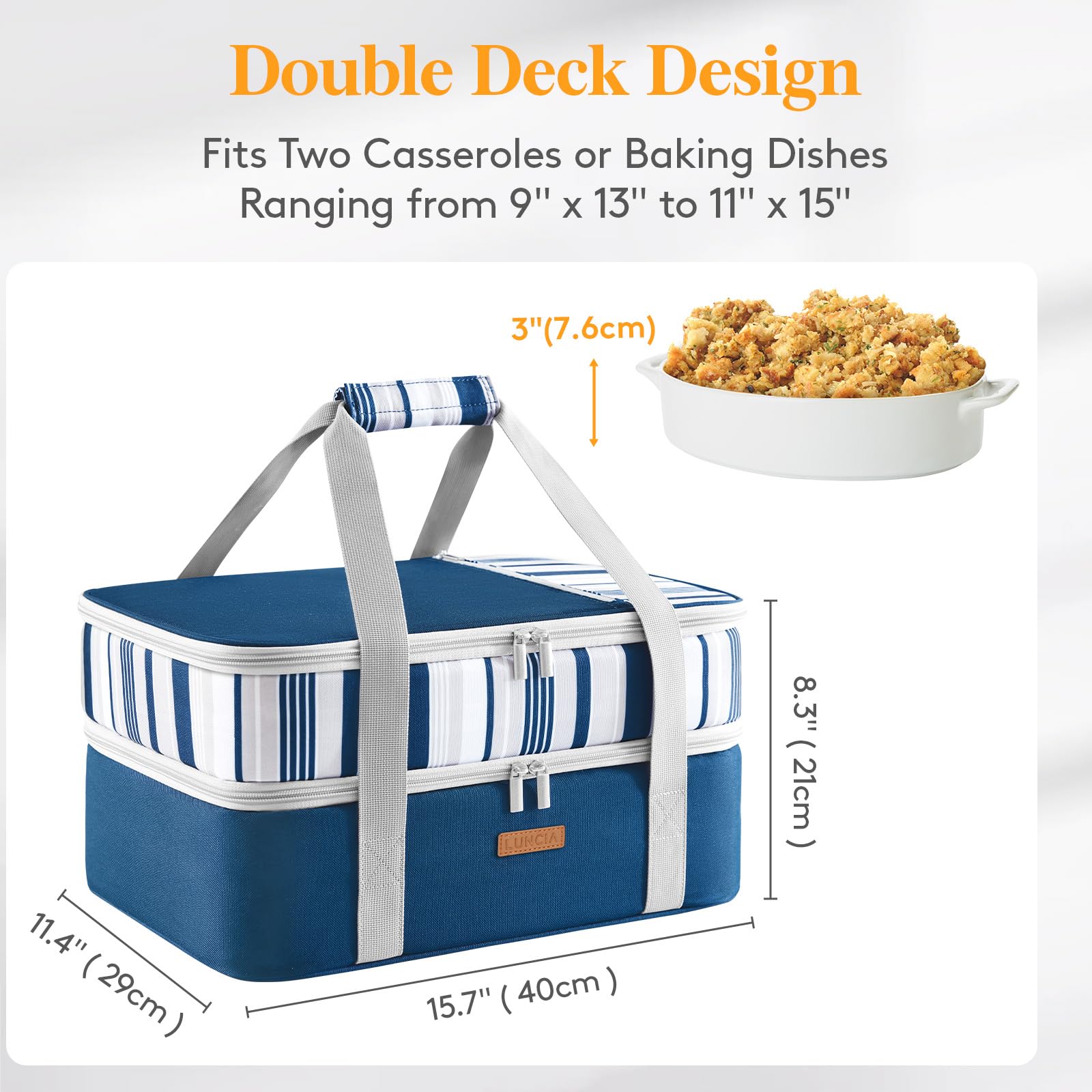 LUNCIA carrier side view showing compact, portable design for on-the-go meals.