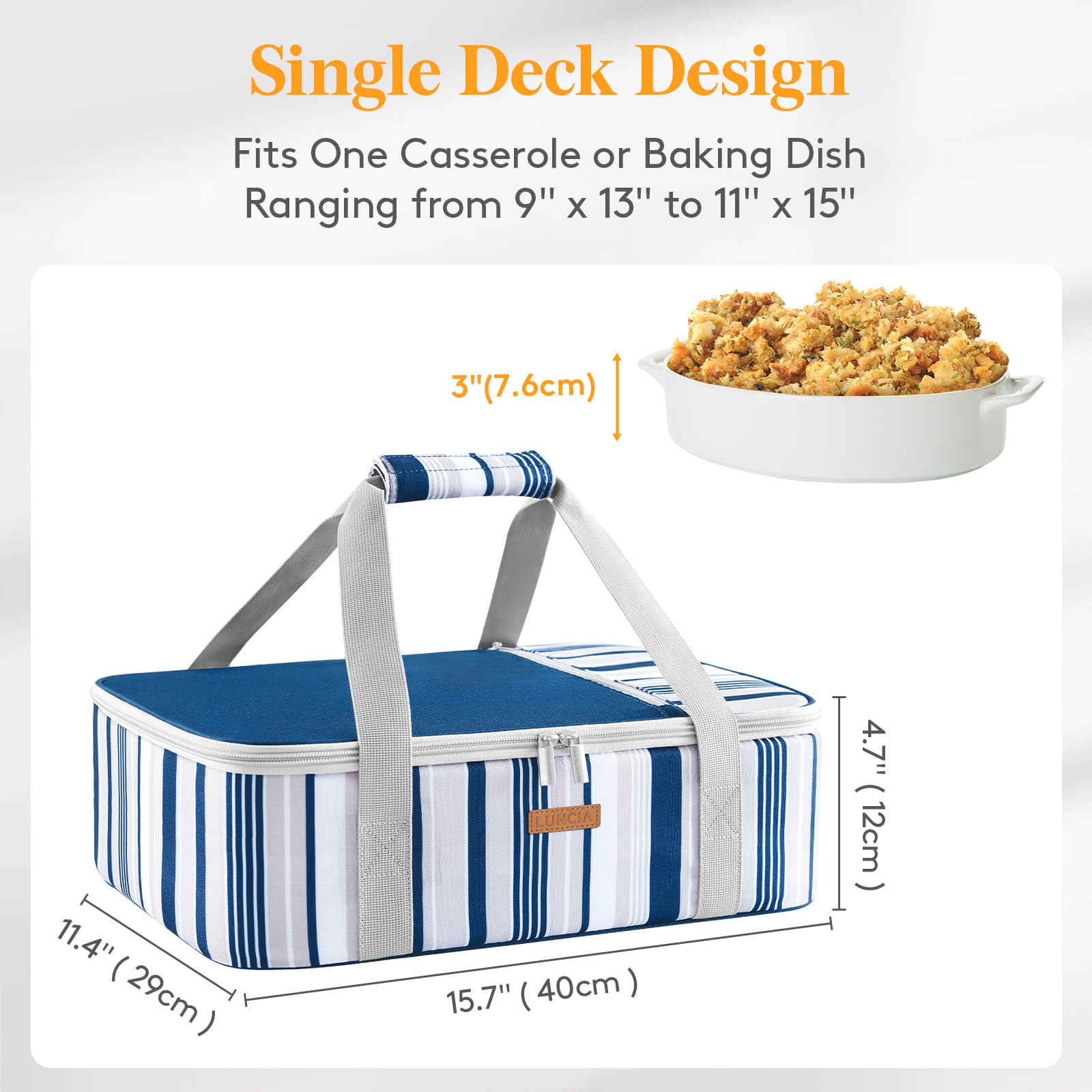 LUNCIA Lasagna lugger tote interior shows spacious capacity for 9x13 dishes.
