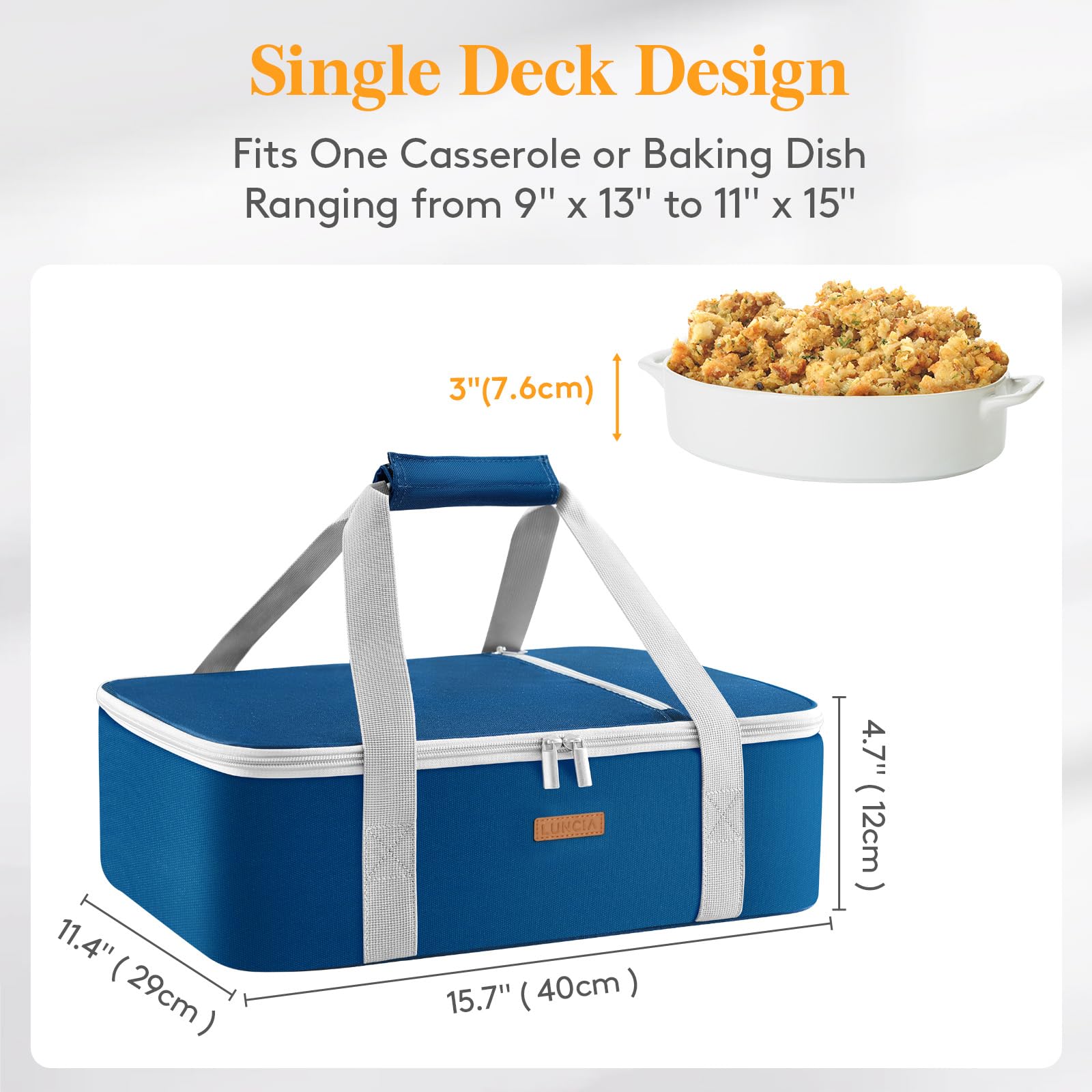 LUNCIA insulated casserole carrier interior lining showcases foil and foam for temperature control.