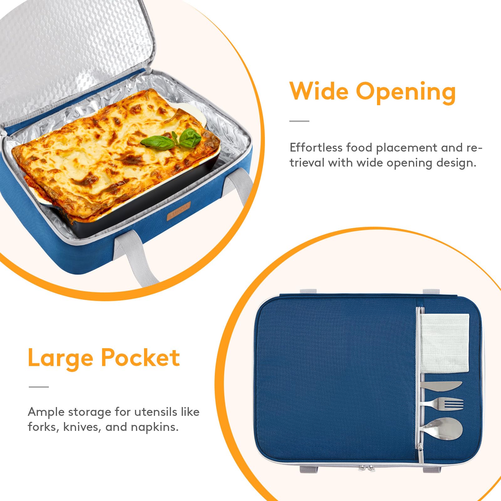 LUNCIA large-pocket image emphasizes accessory storage for utensils and napkins.