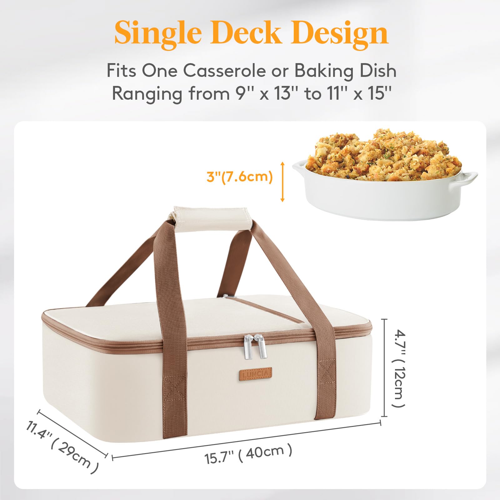 LUNCIA carrier open for easy loading of 9x13 dishes.