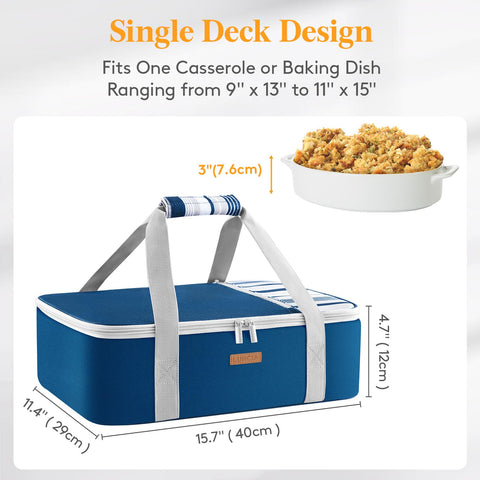 LUNCIA carrier open top showing easy packing for lasagna and desserts.