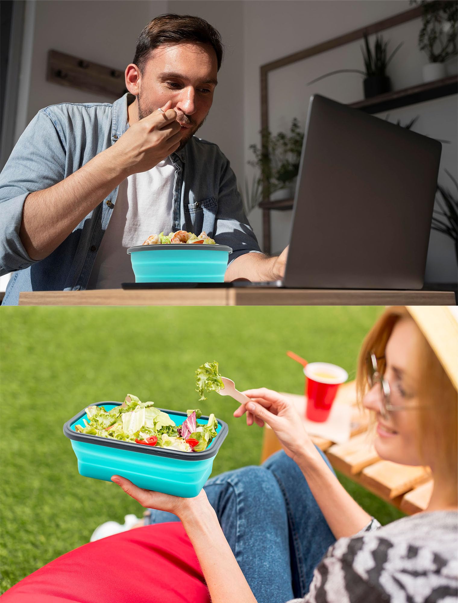 Lunememo in camper kitchen shows travel-friendly, space-saving meal prep.
