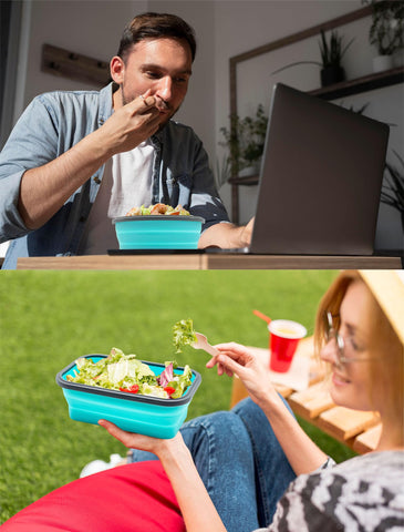 Lunememo in camper kitchen shows travel-friendly, space-saving meal prep.