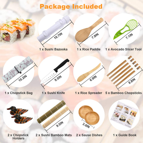 Luney sushi knife and bamboo rolling mat enable precise prep.