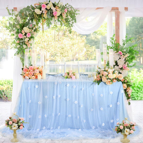 LuoluoHouse 3D flower pearl tulle runner with subtle shimmer