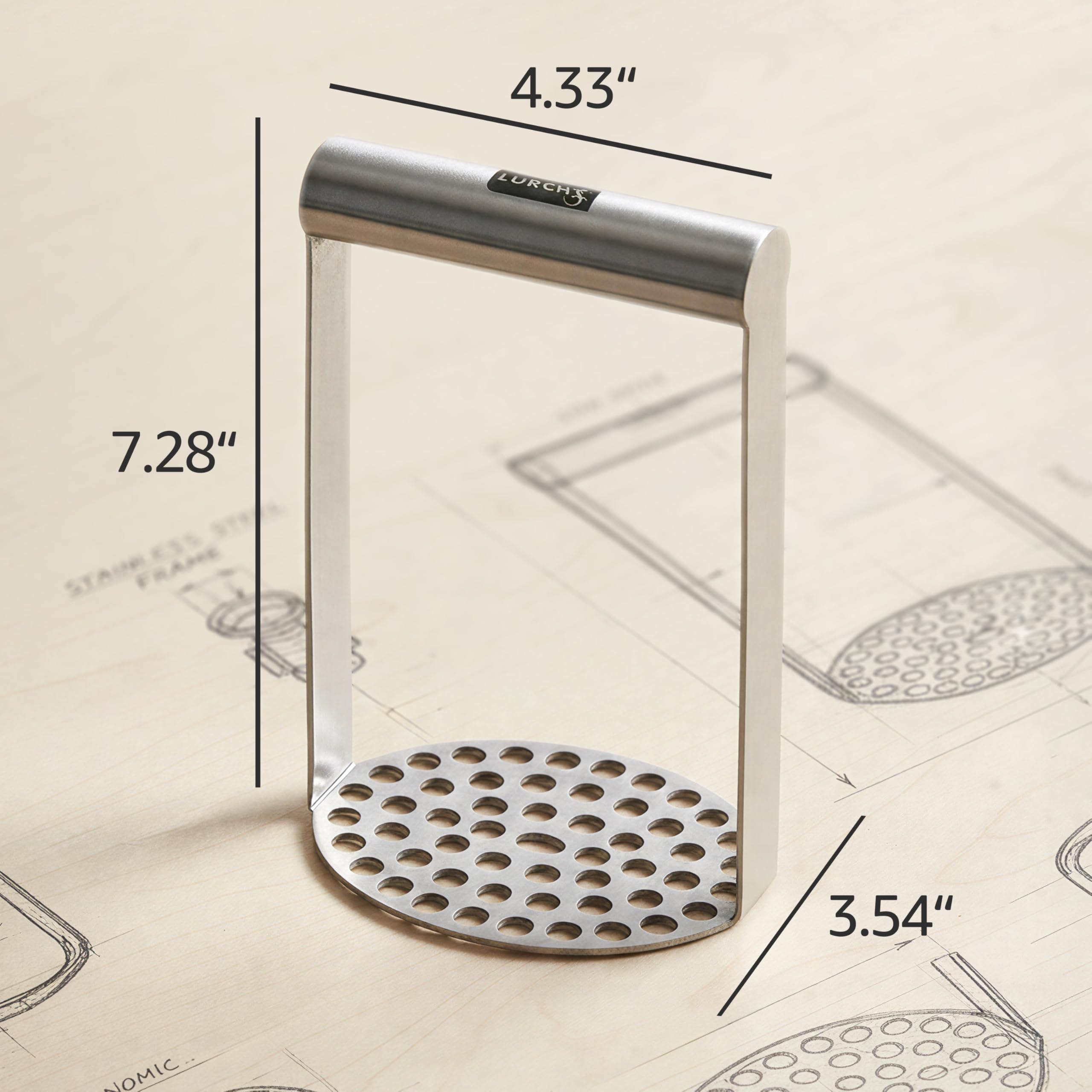 LURCH stainless steel masher ready for dishwasher-safe cleaning
