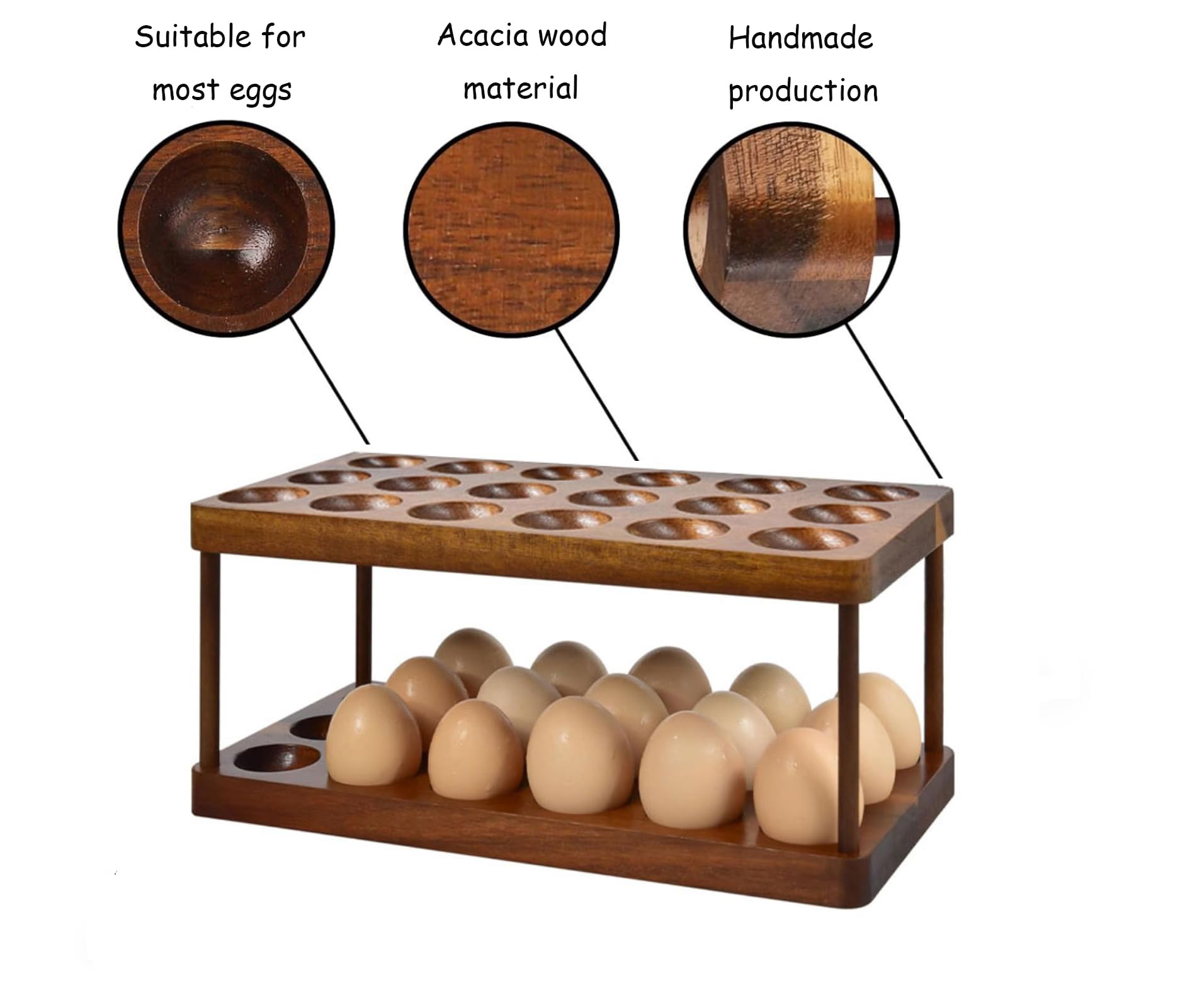 Deviled eggs plate arrangement on the Lurockie Acacia rack, ideal for entertaining.