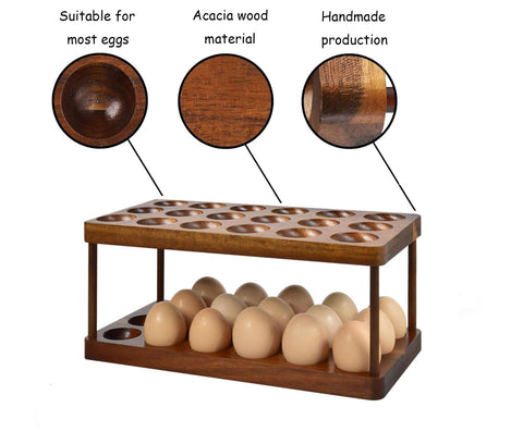 Deviled eggs plate arrangement on the Lurockie Acacia rack, ideal for entertaining.