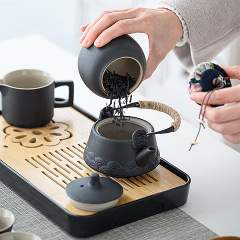 LURRIER Gongfu tea set grey leather case protects gear stylishly.
