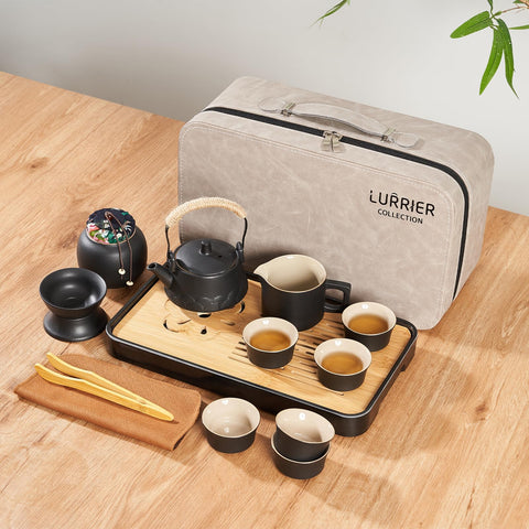 LURRIER Gongfu tea set tea tray provides stable, spill-free serving.