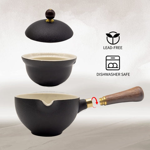 LURRIER wooden handle tea set protects hands from heat while pouring