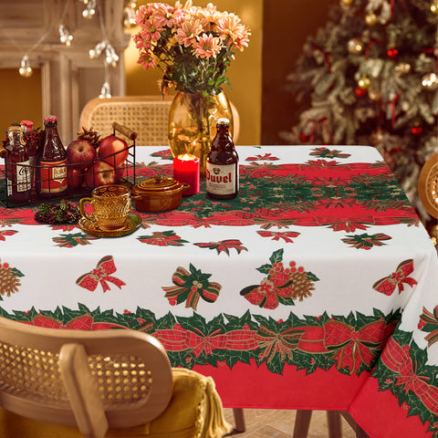 LUSHVIDA Christmas tablecloth on dining table, enhances festive ambience.