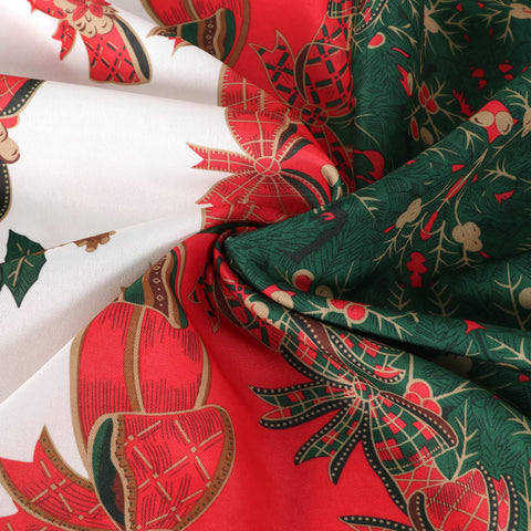 LUSHVIDA Christmas tablecloth on table with decorations, perfect for entertaining.