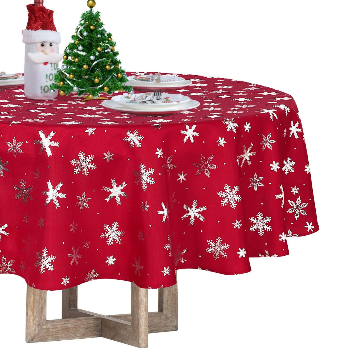 LUSHVIDA Christmas round tablecloth snowflakes foil pattern for festive tables