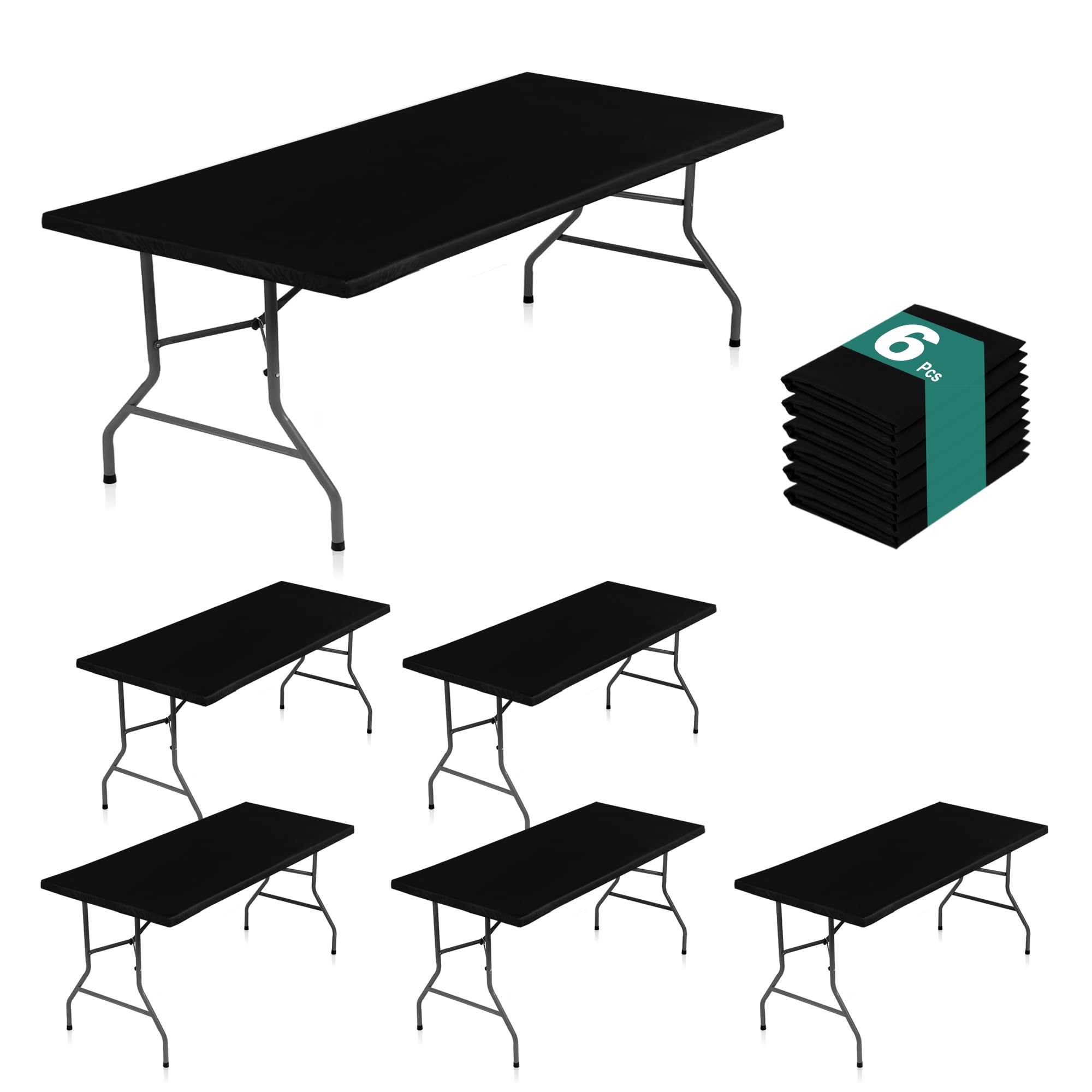 LUSHVIDA black 30x72 tablecloth protecting a 6-foot table from spills.