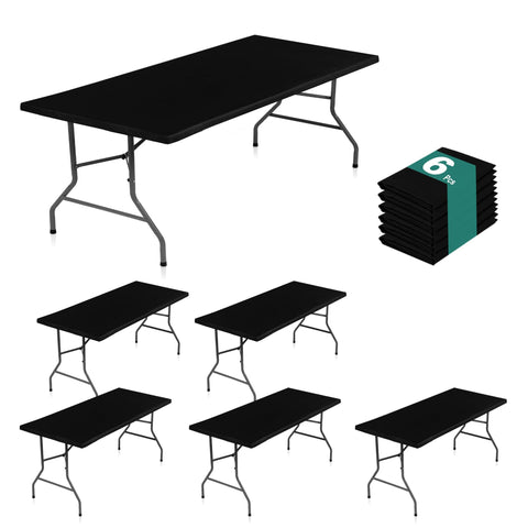 LUSHVIDA black 30x72 tablecloth protecting a 6-foot table from spills.