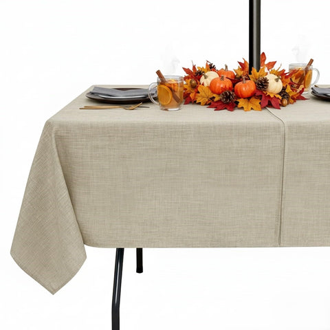 LUSHVIDA outdoor tablecloth with umbrella hole for quick parasol access.