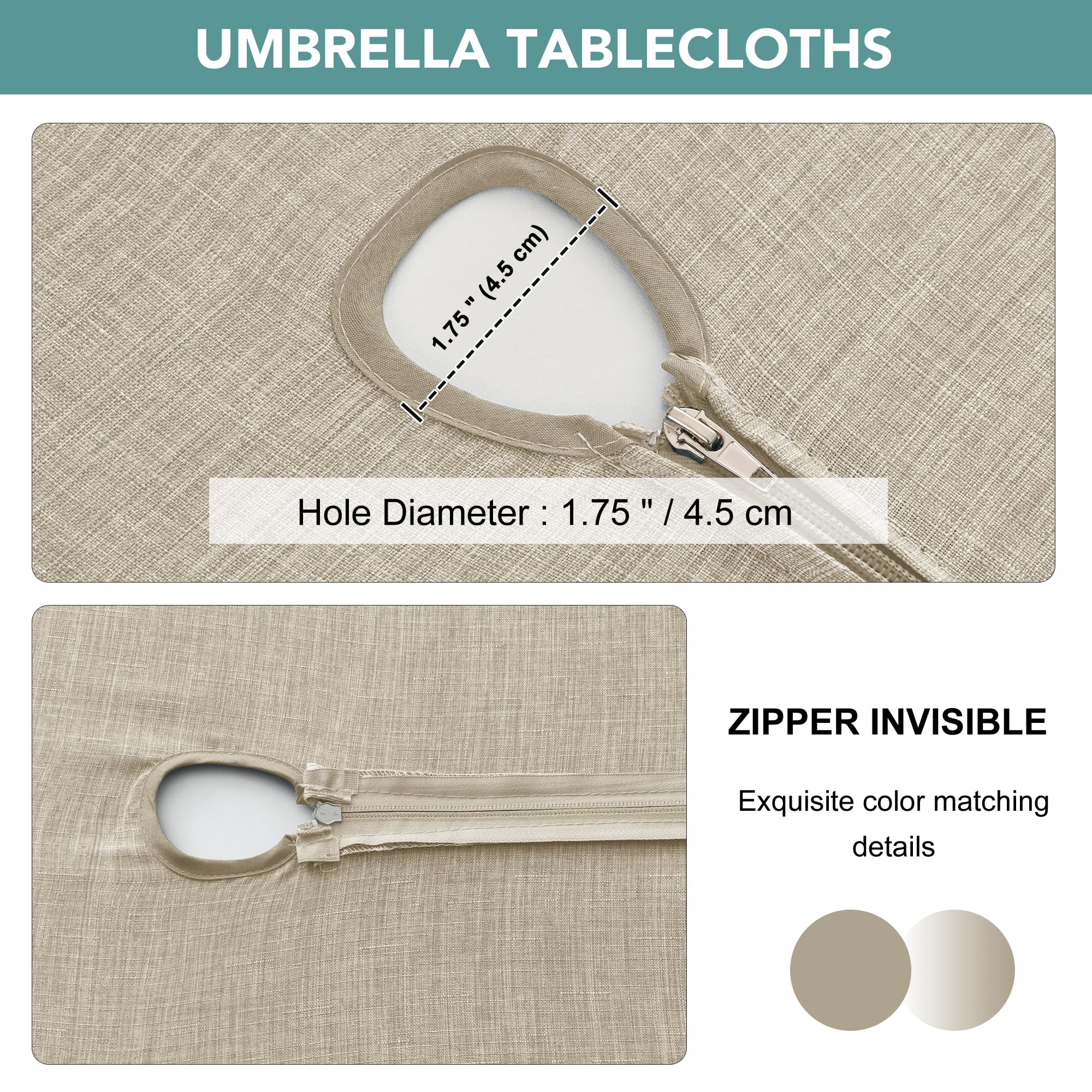 LUSHVIDA natural color outdoor tablecloth for patio dining closeup.