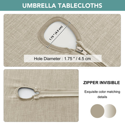 LUSHVIDA natural color outdoor tablecloth for patio dining closeup.