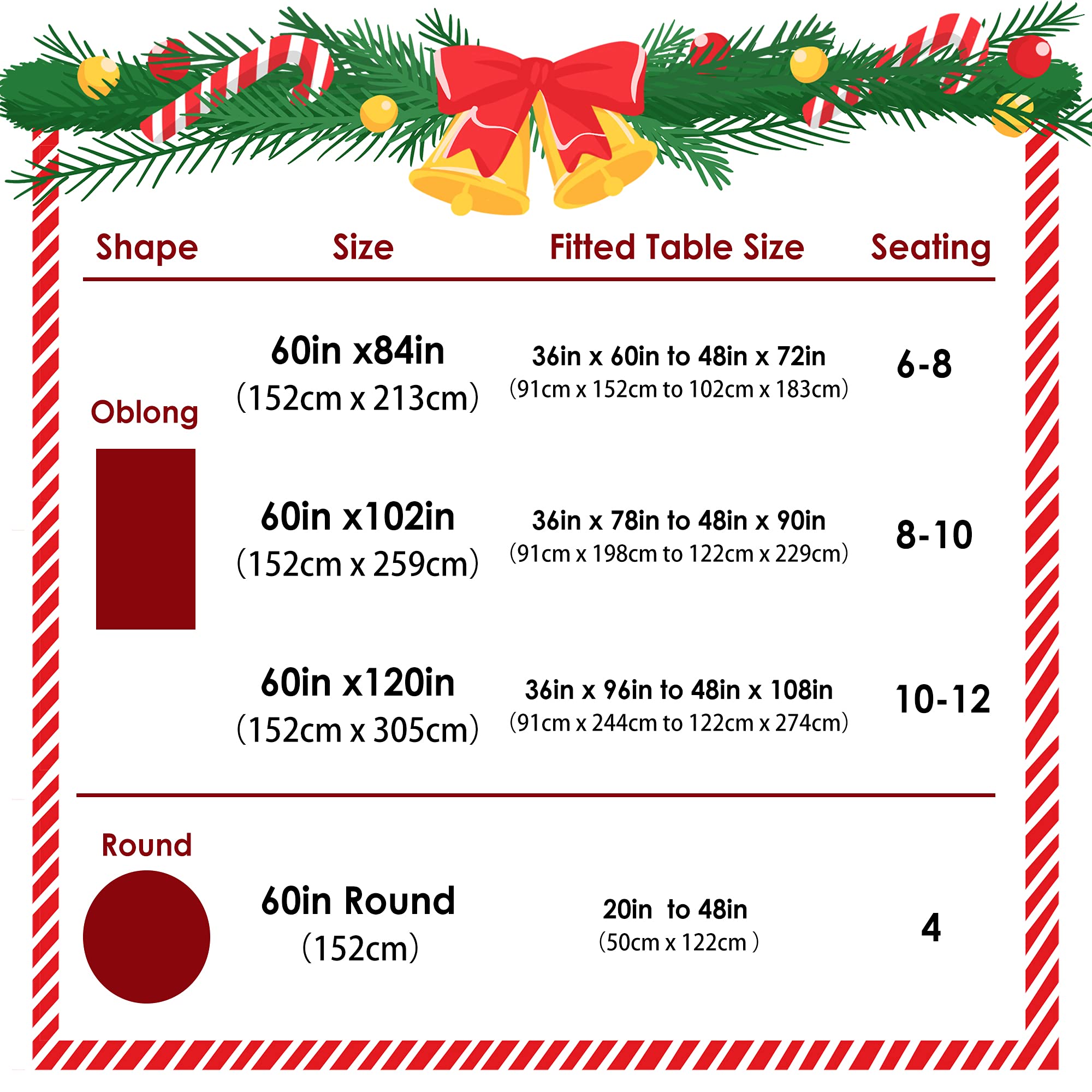 LUSHVIDA round Christmas tablecloth 60inch with foil snowflake pattern