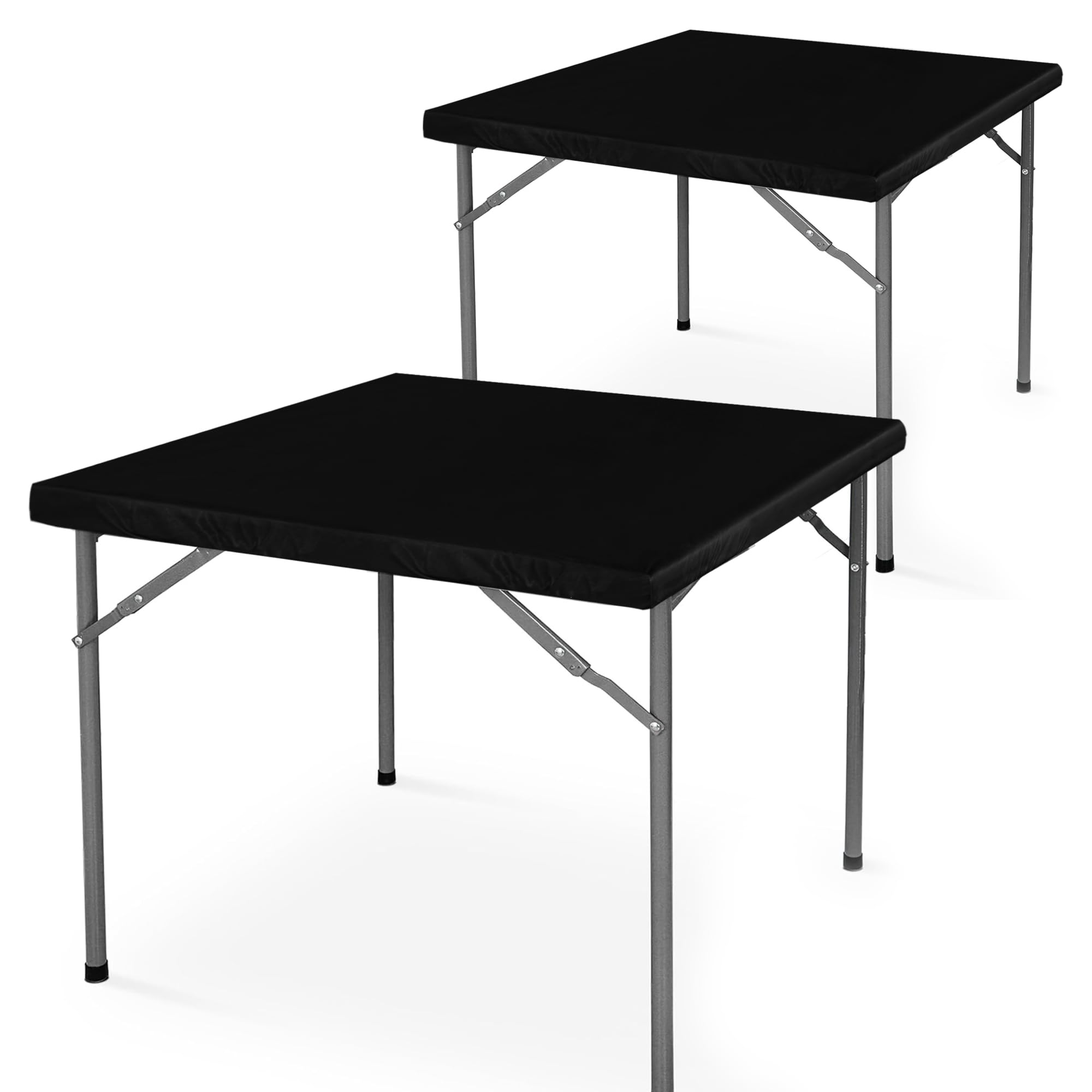 LUSHVIDA square fitted table cover 34x34 Black on table offers clean, stylish protection.
