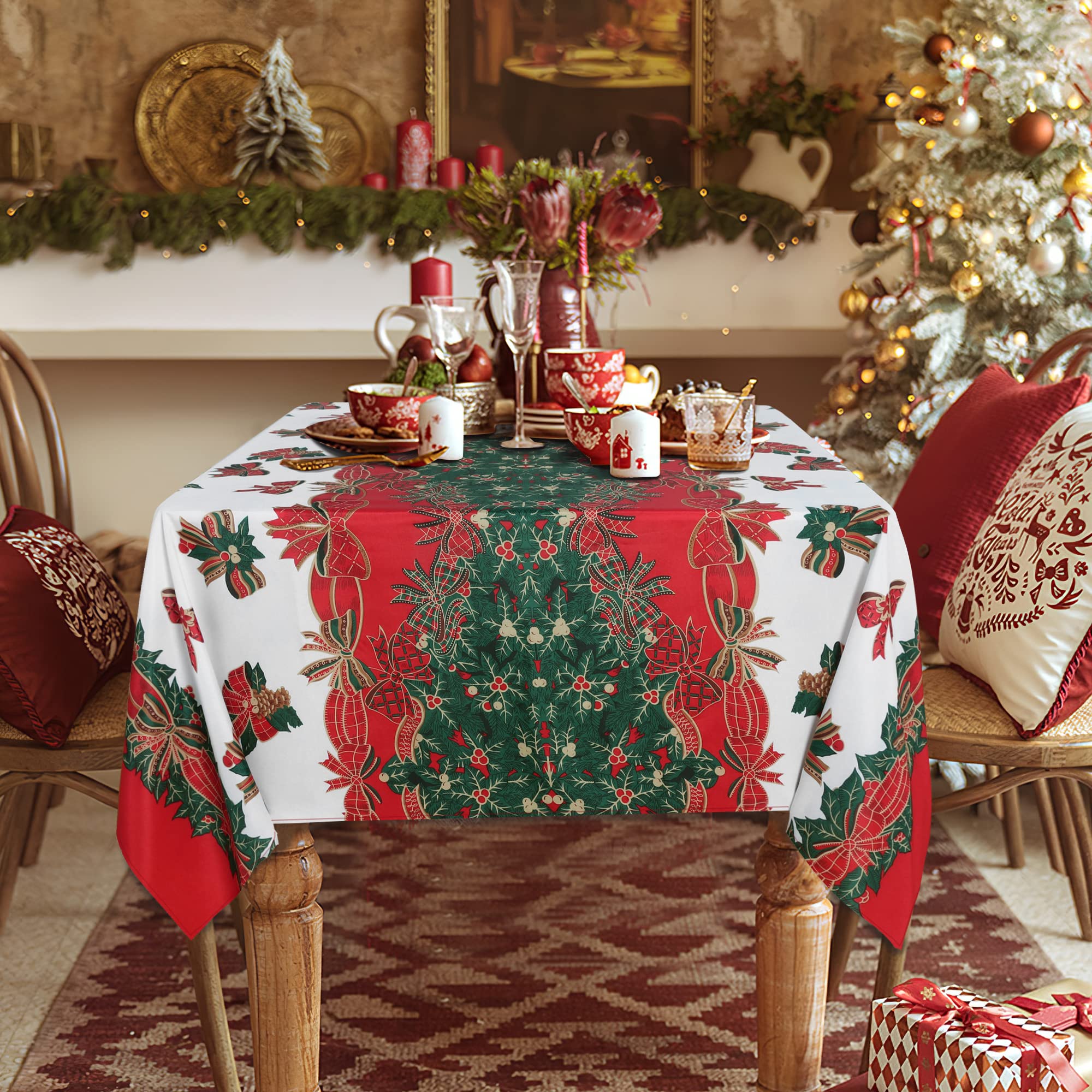 LUSHVIDA tablecloth close-up, durable polyester weave for long use.