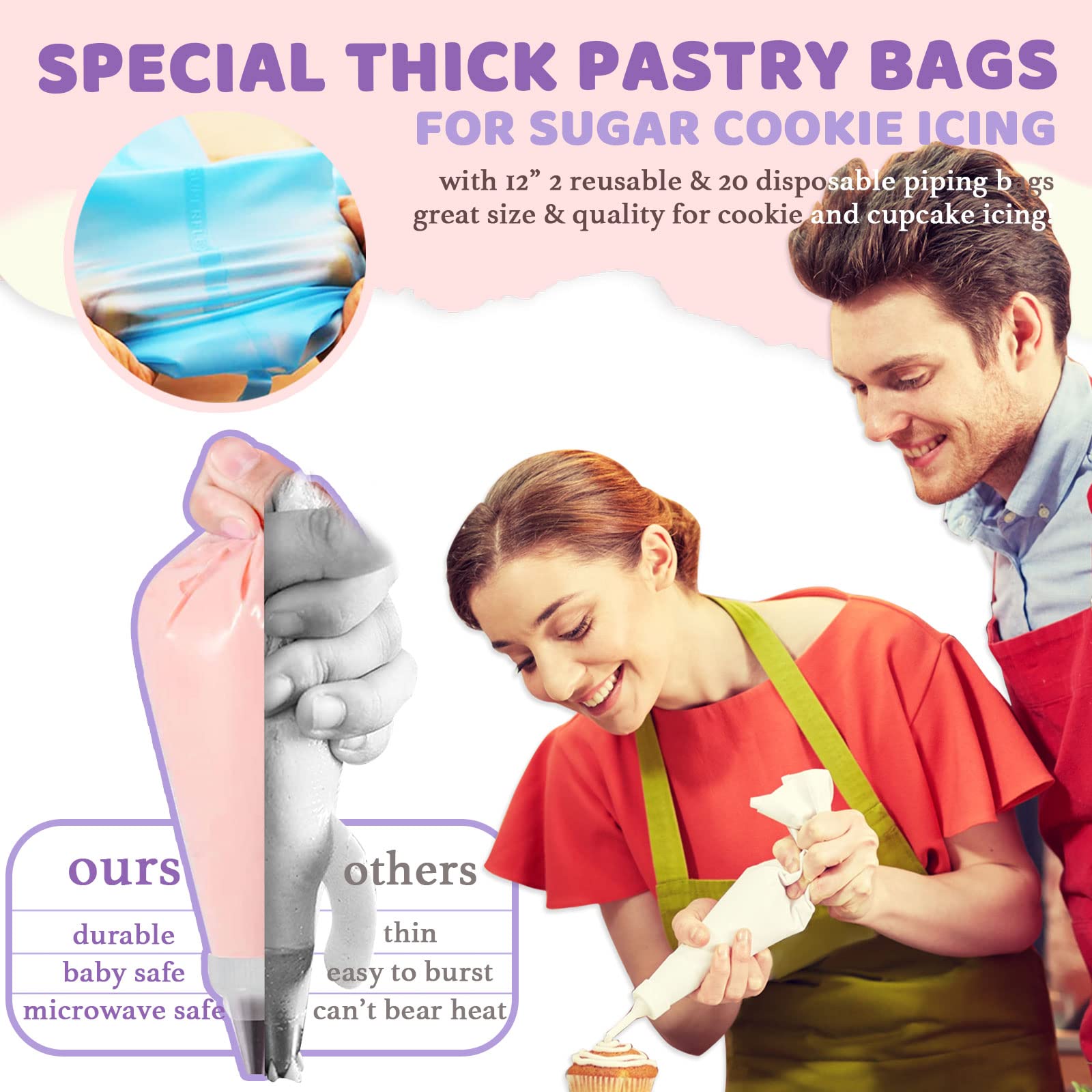 LUSHYUM 12-inch reusable silicone piping bags for durable, clean reuse in baking