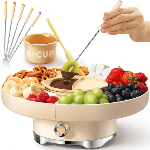 LUSHYUM chocolate fondue pot set with four-cup capacity for gatherings.