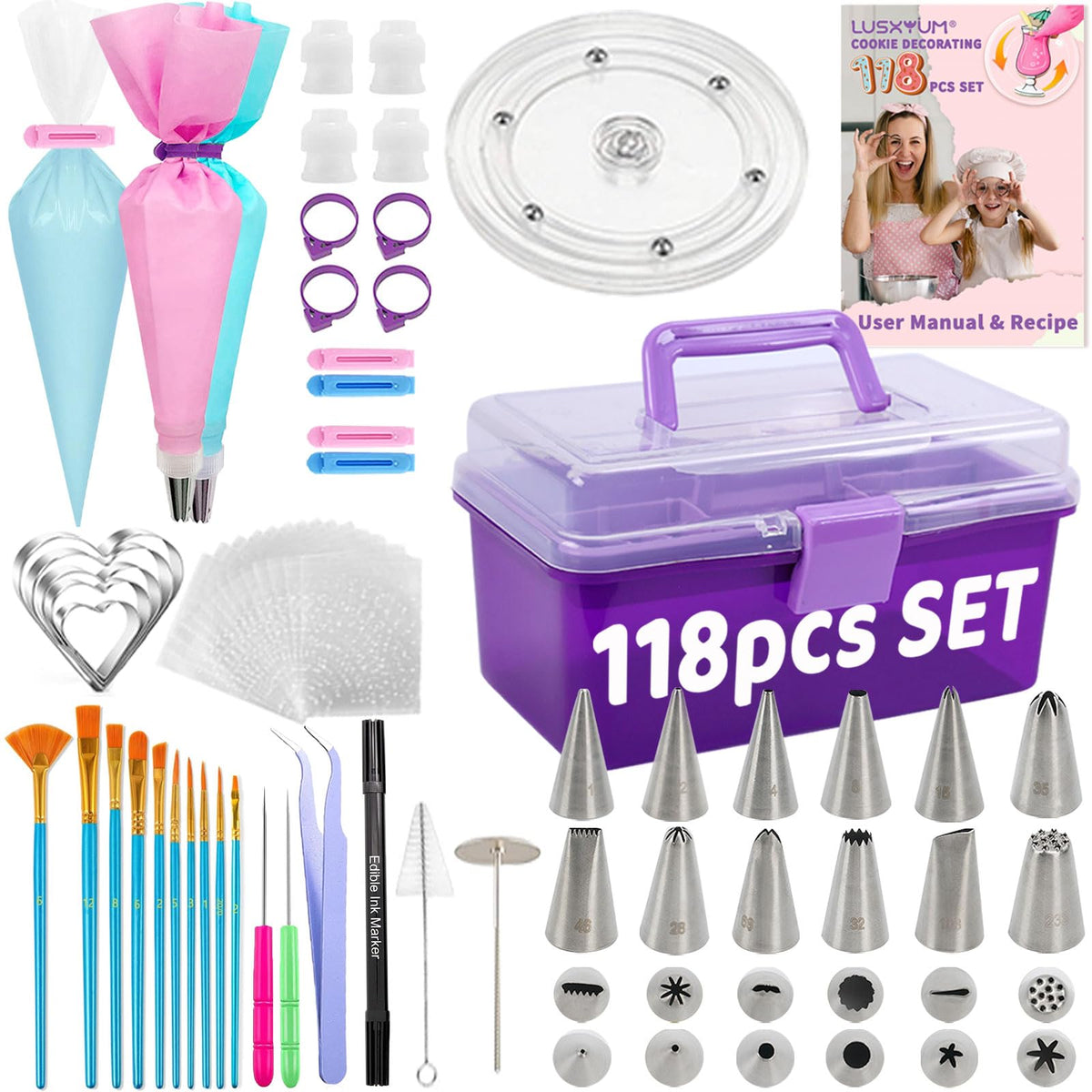 LUSHYUM cookie decorating kit storage case keeps tools organized for easy holiday baking