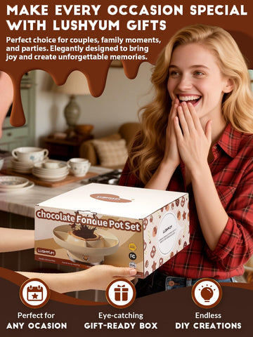 LUSHYUM gift-ready fondue set ideal for celebrations.