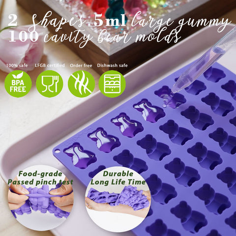 LUSHYUM silicone bear mold detail highlights precise bear shapes for fun treats.