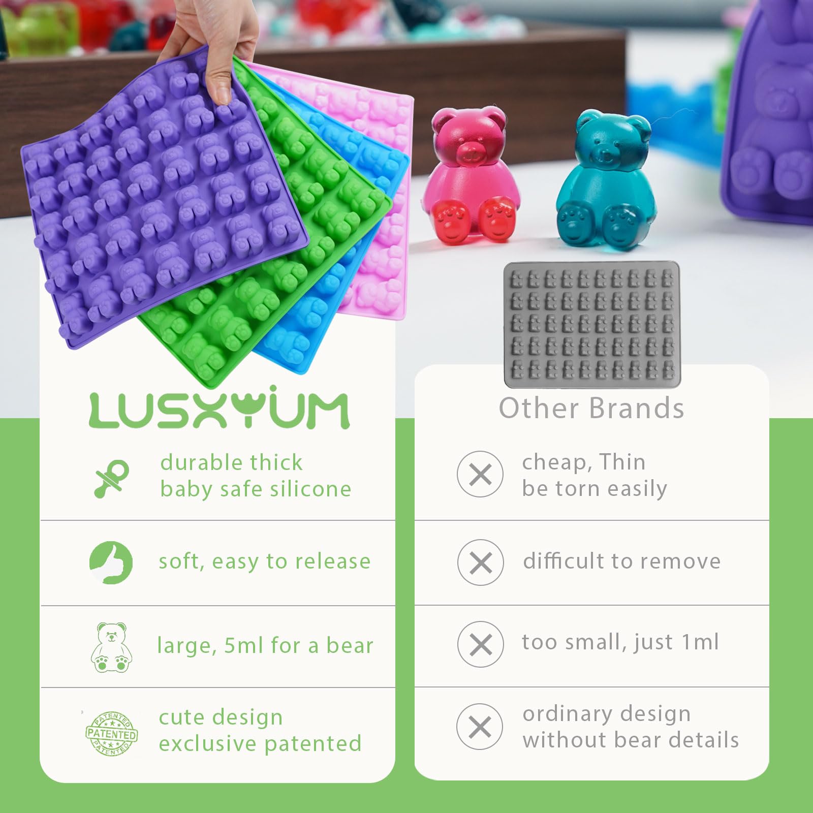 LUSHYUM easy-release silicone mold ensures flawless bears during unmolding.