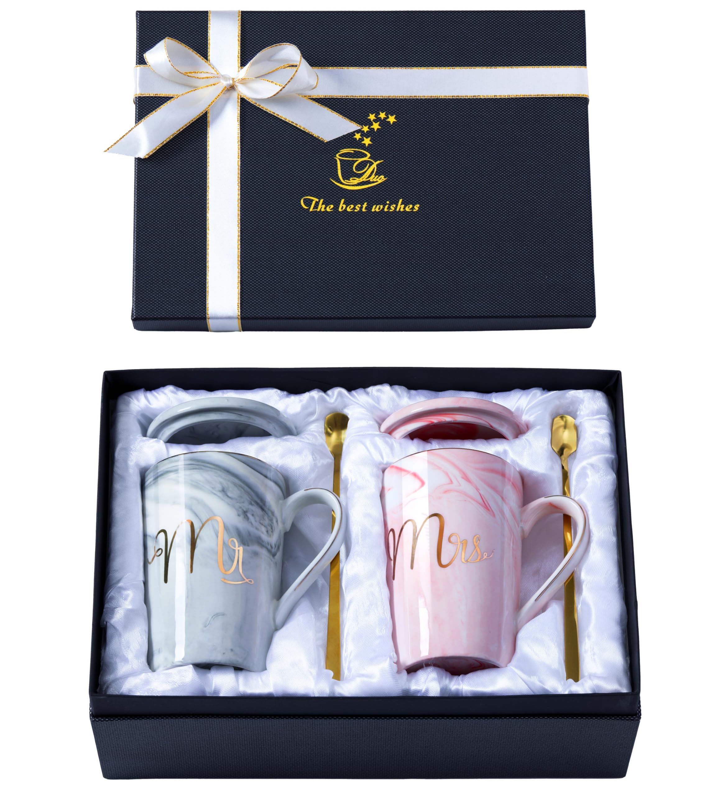 Luspan Mr and Mrs marble mugs 14oz for elegant wedding gifts.