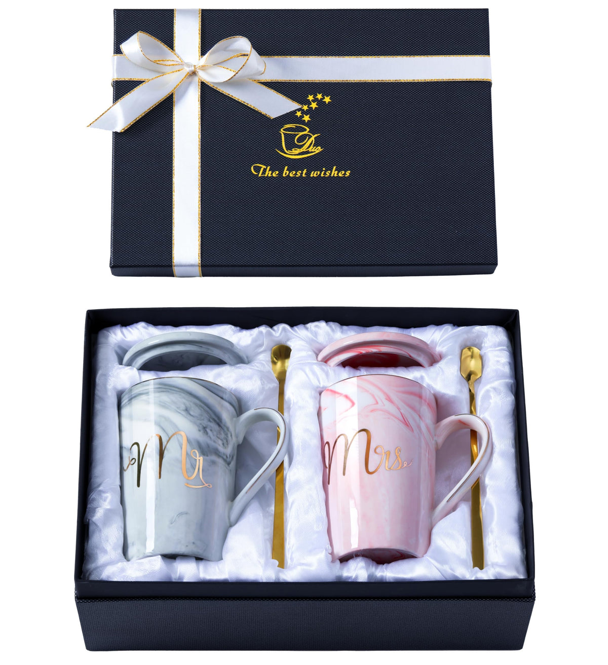 Luspan Mr and Mrs marble mugs 14oz for elegant wedding gifts.