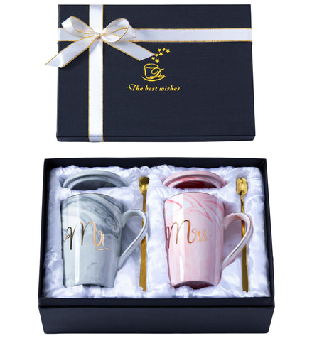 Luspan Mr and Mrs marble mugs 14oz for elegant wedding gifts.