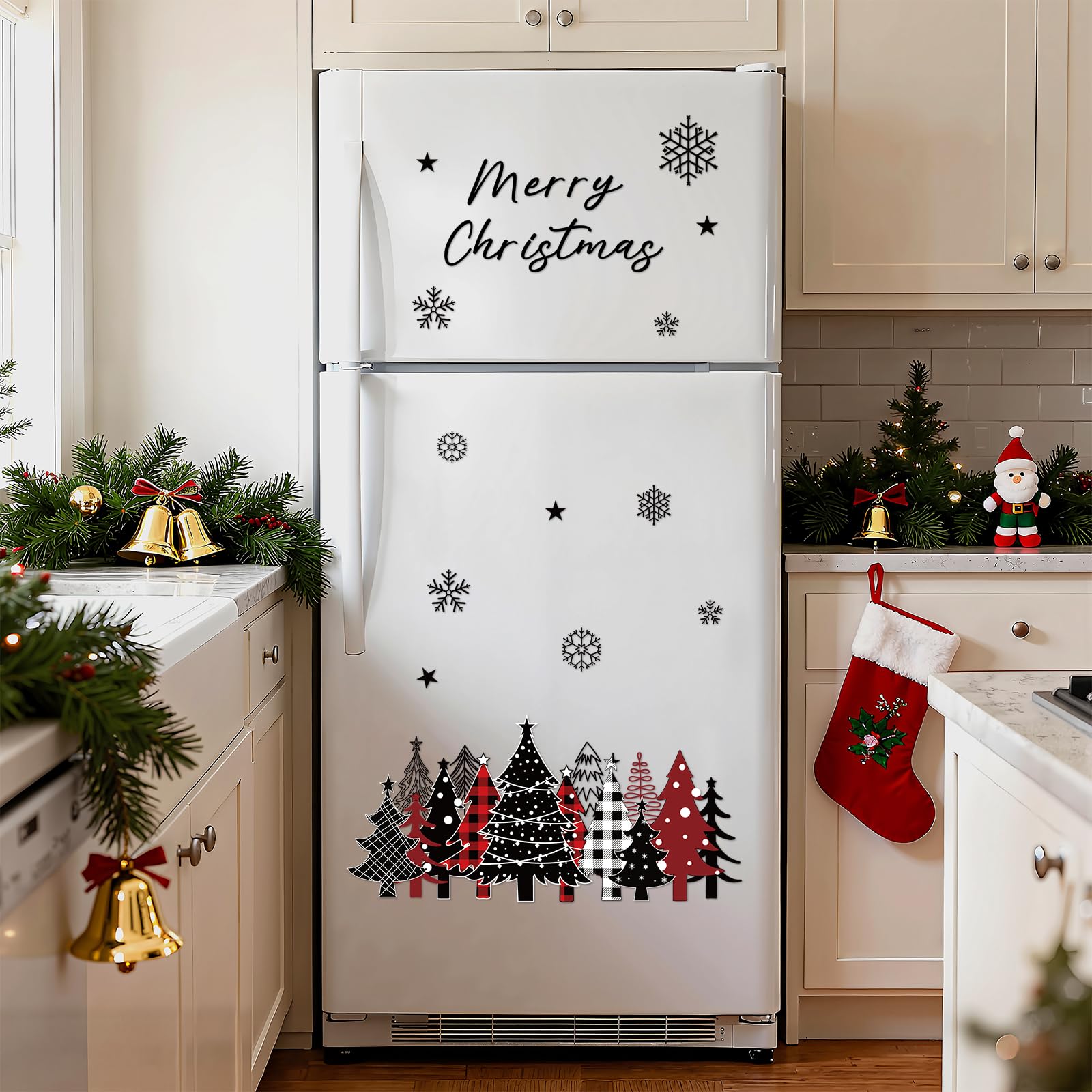 LUUFILx red-green Christmas magnets featuring trees and snowflakes for durable decor