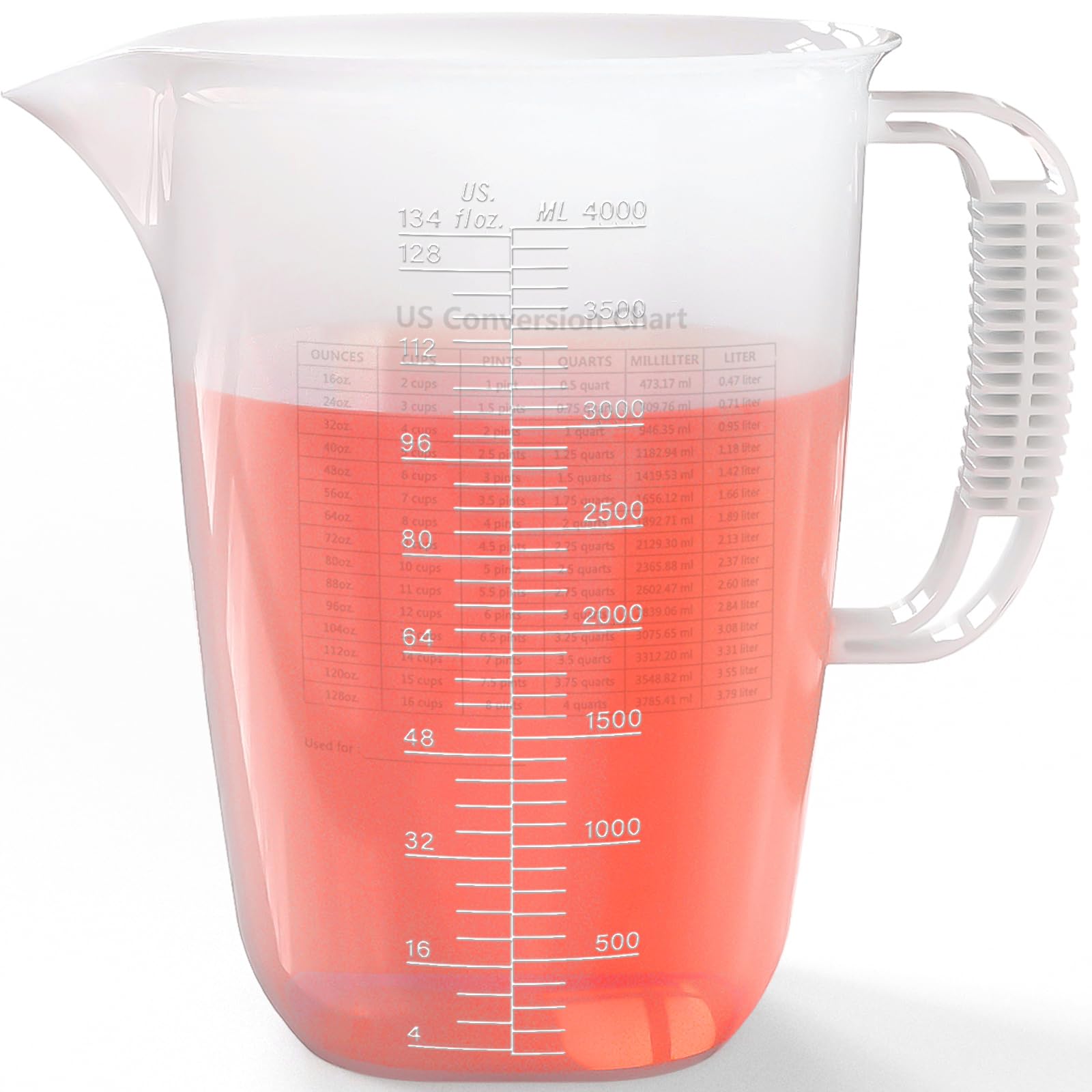 Luvan 1-gallon measuring pitcher side view shows durable design and grip