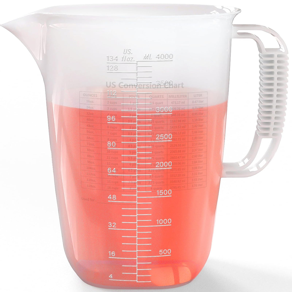 Luvan 1-gallon measuring pitcher side view shows durable design and grip
