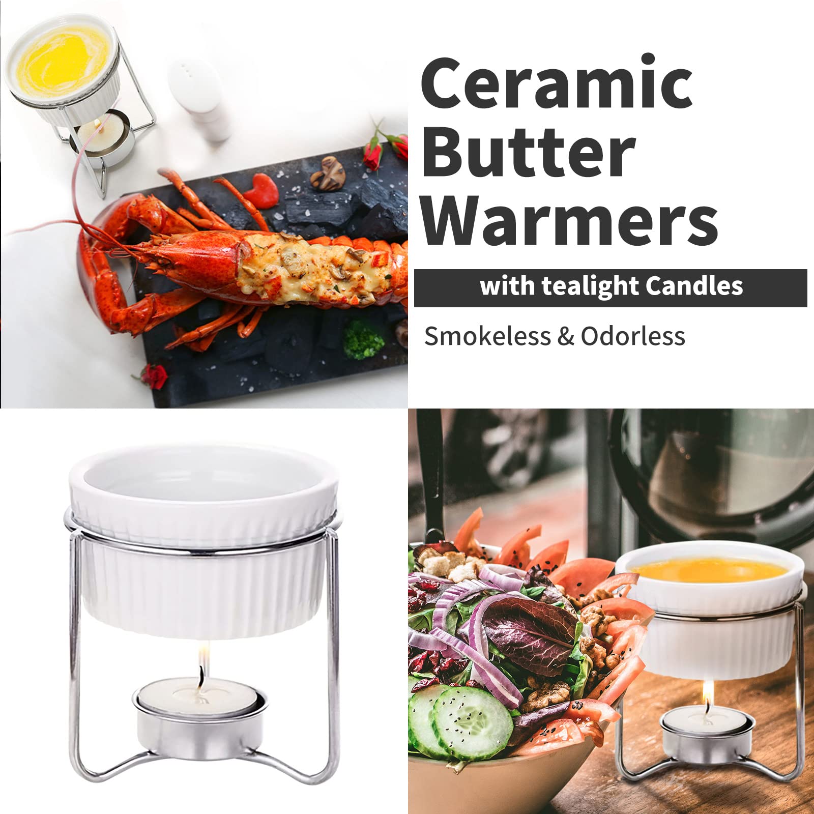 Luvan butter warmers to keep dips warm during seafood dining.