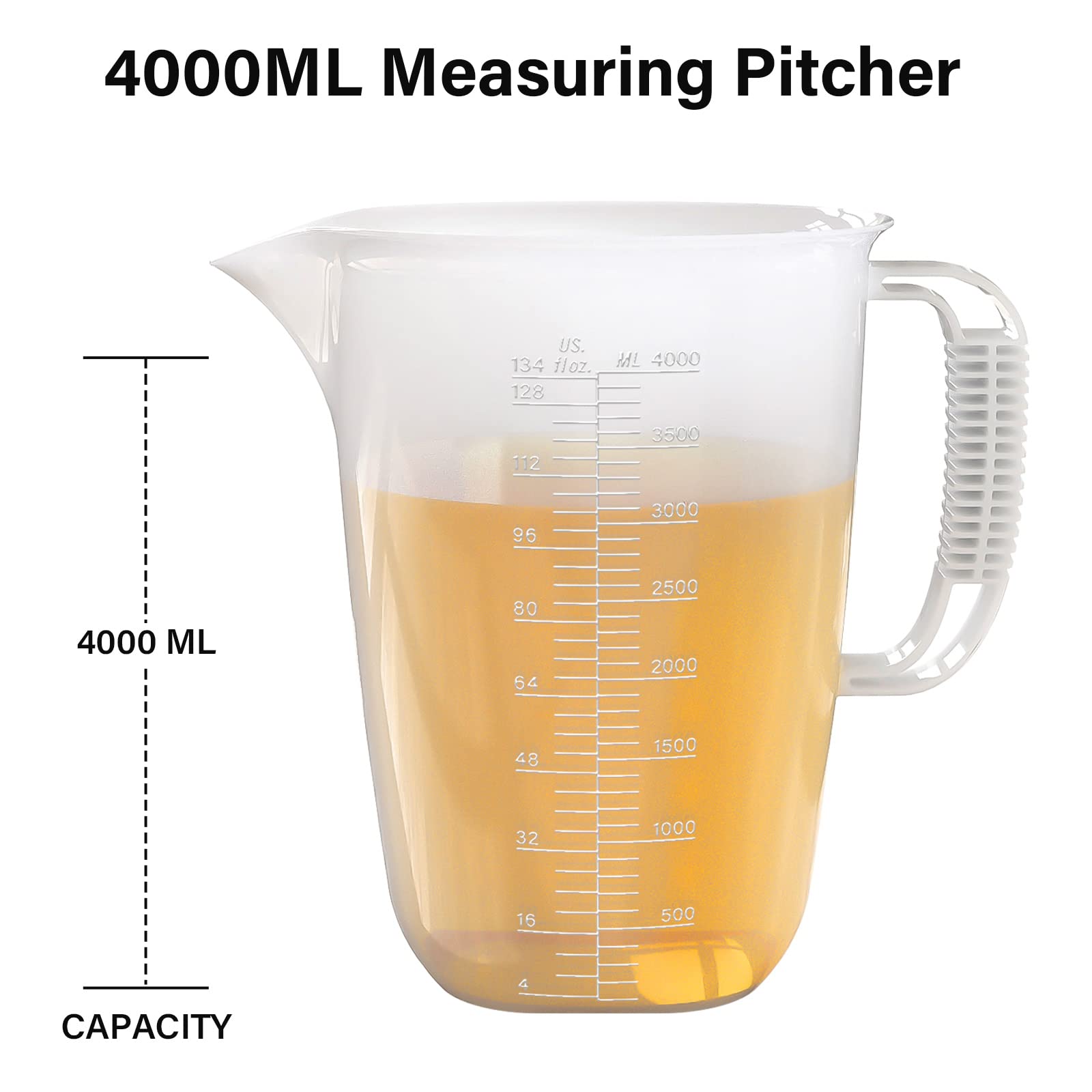 Luvan measuring pitcher with large handle closeup demonstrates secure grip even when wet