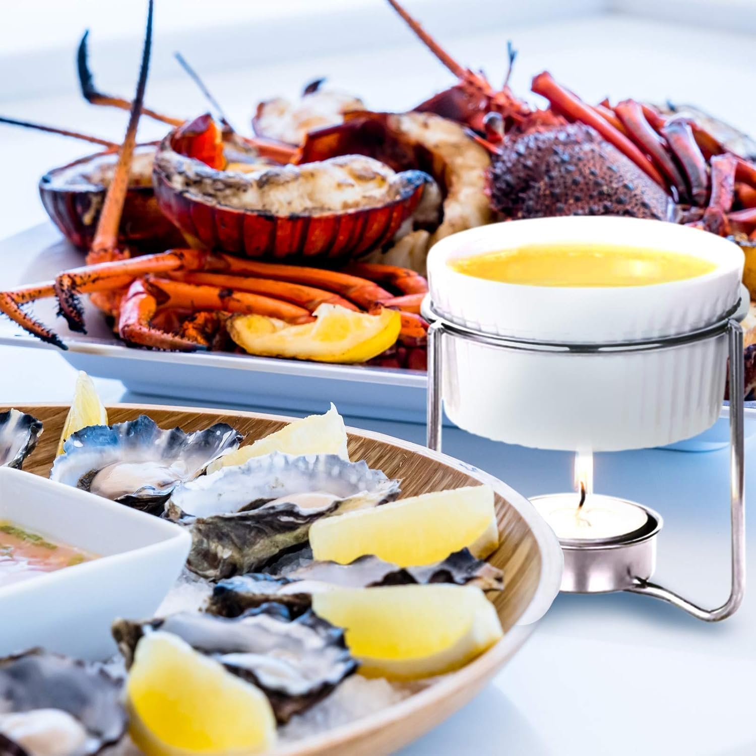 Luvan butter warmer set invites sharing melted butter, chocolate or dips at gatherings.
