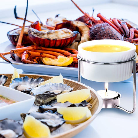 Luvan butter warmer set invites sharing melted butter, chocolate or dips at gatherings.