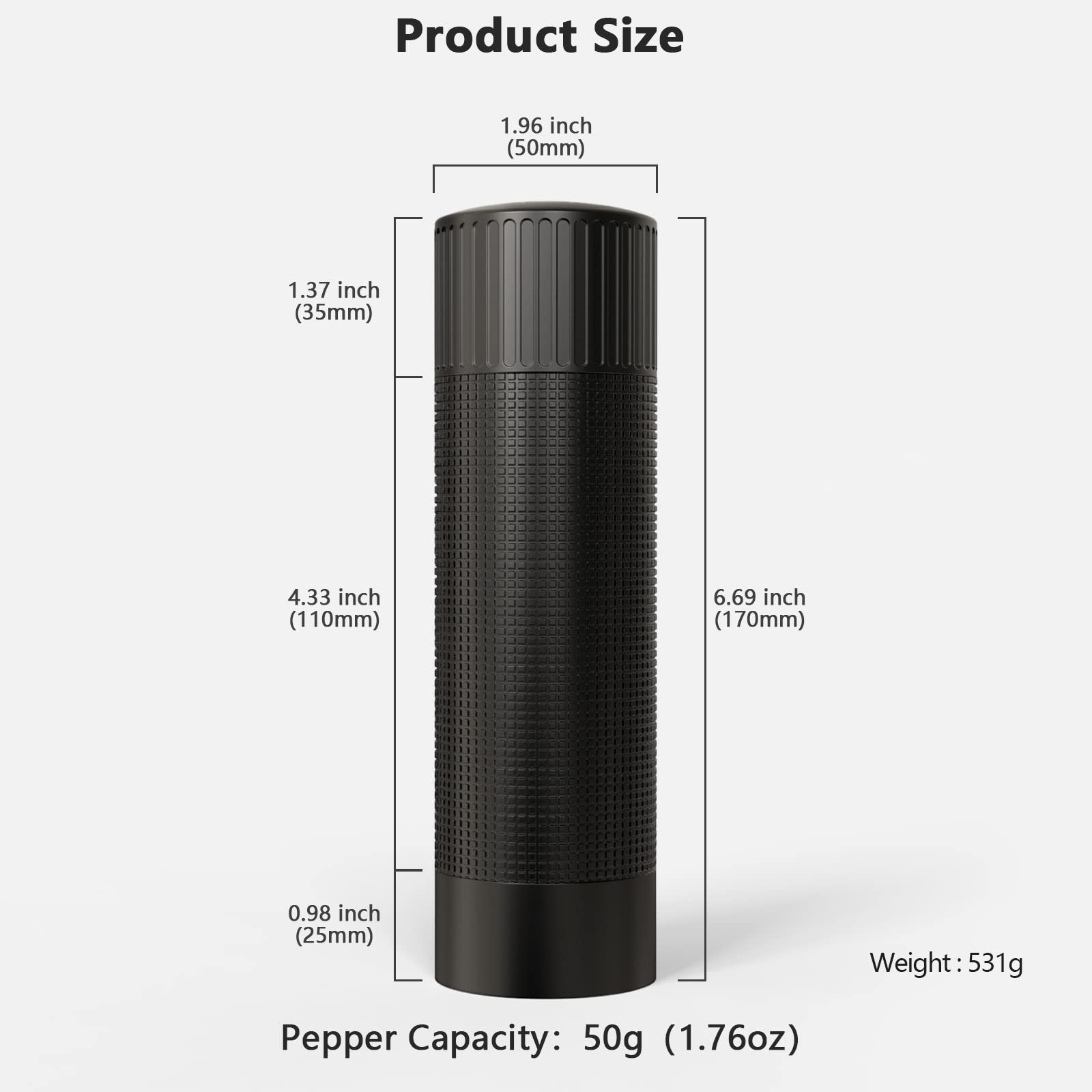 Luvan pepper grinder adjustable coarseness for versatile seasoning