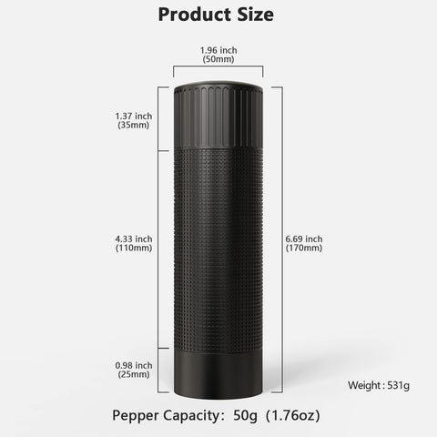 Luvan pepper grinder adjustable coarseness for versatile seasoning