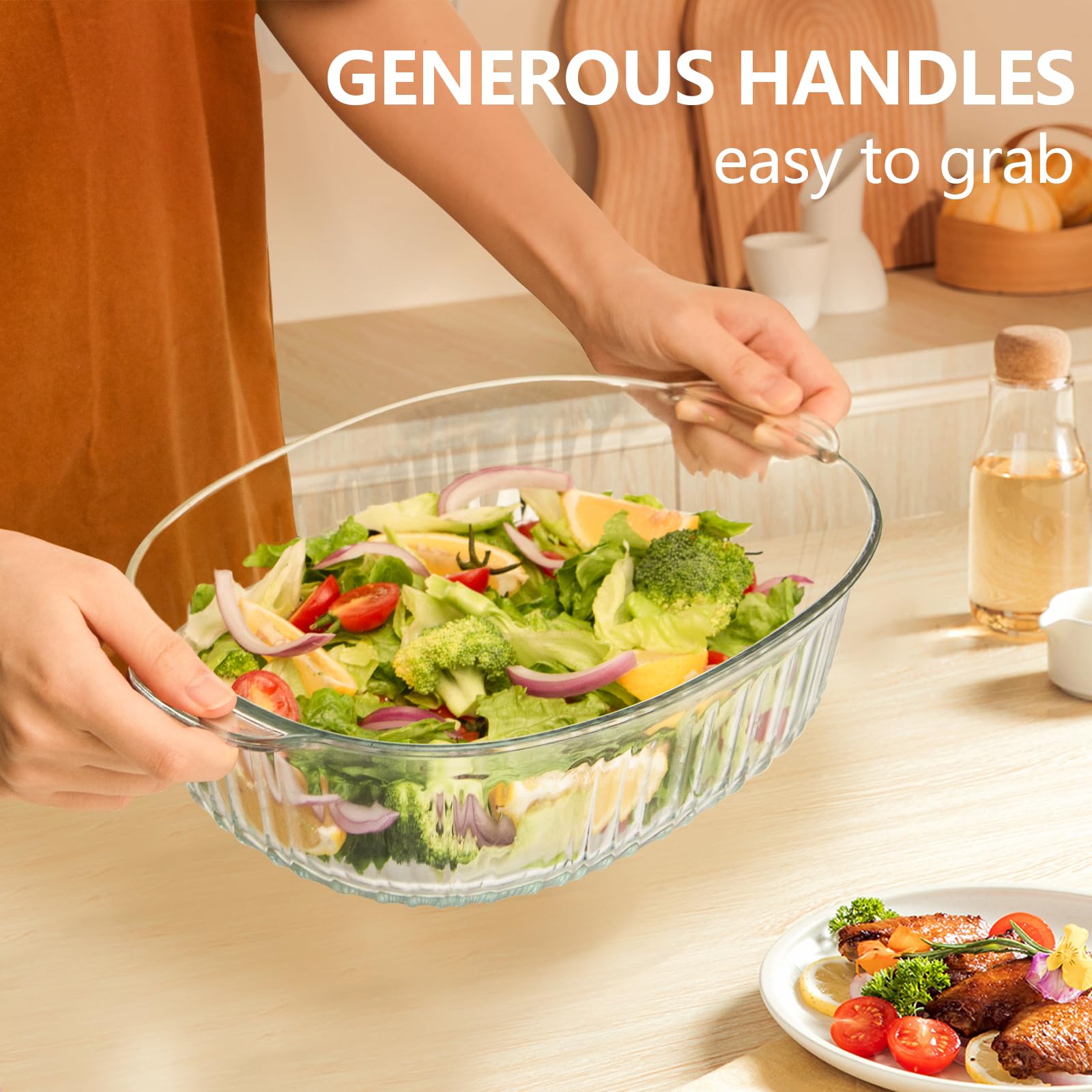 Luvan ribbed oval bakeware in clear glass improving heat distribution