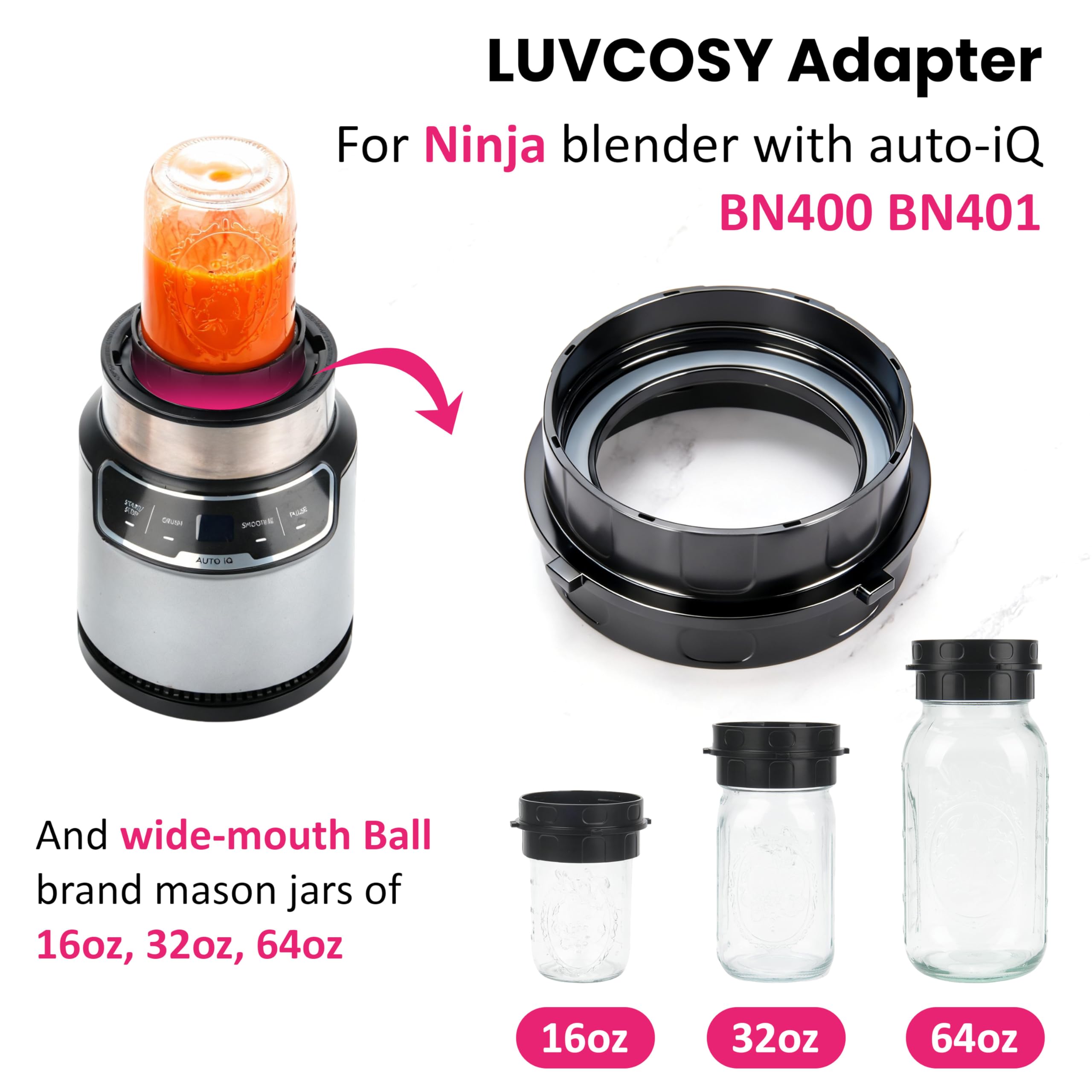 LUVCOSY Ball wide-mouth 16oz jar blending for quick smoothies directly in glass.
