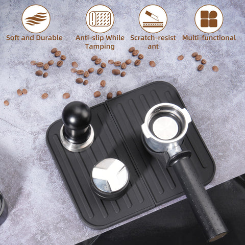LUVCOSY tamper mat holds portafilters during tamping for stability