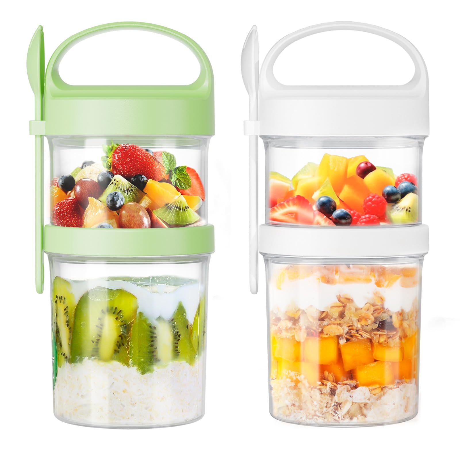 LUXEAR 31oz dual-layer oats jar with separate compartments for ingredients.